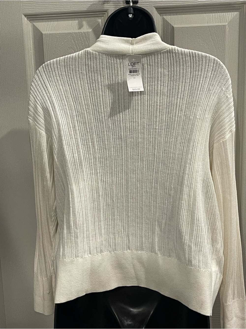 LOFT Cream Open-Front Ribbed Cardigan - Picture 2 of 4